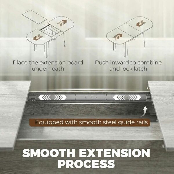 Extendable Oval Dining Table for 4-6, Modern Expandable Kitchen Table, Round Edges, Grey Wood Effect