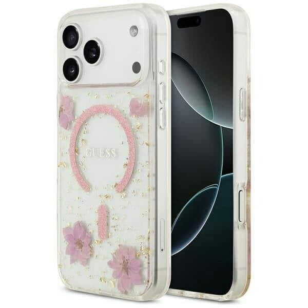 Guess Resin Flowers Glitter Hardcase with MagSafe for iPhone 17/18 Pro Max 6.9" Pink - GUHMP18XRBFGFGMP
