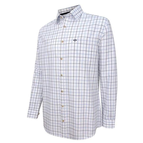 Hoggs of Fife Viscount shirt wine and green Tattersall check, button front, and chest pocket for country occasions