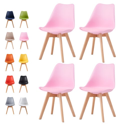 Set of 4 Dining Chairs with Solid Wooden Legs and Seat Cushion Pads Eva