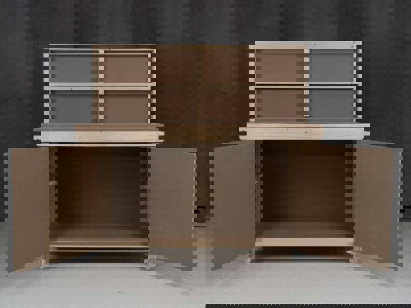 Arbor Garden Solutions Wooden MDF Top Workbench With Lockable Cupboard (V.9) with back panel and wheels