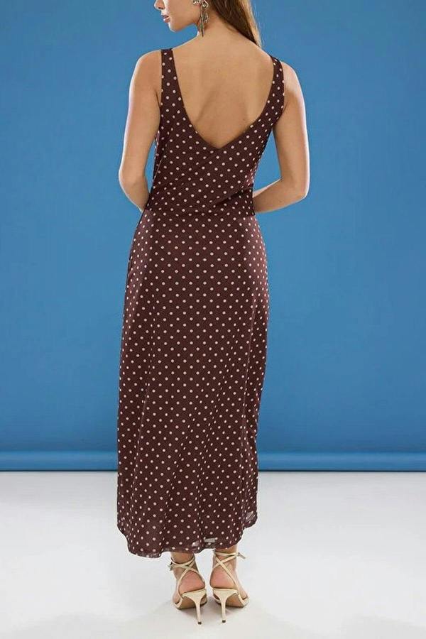WOVCOR Polka Dot Maxi Tulle Stretch Knit Dress with Bow