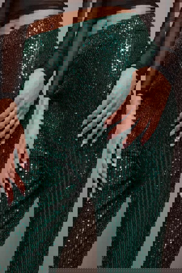 Sequin Cuffed Ankle Trouser - Emerald TR360