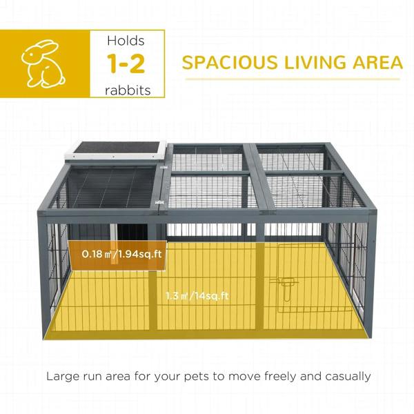 Grey outdoor rabbit run cage with open roof panel and spacious indoor wire enclosure