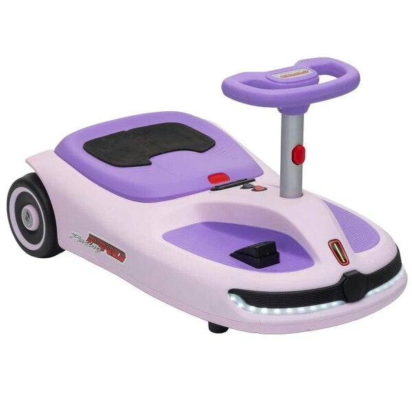 12V Electric Wiggle Car with Pedal, Kids Electric Car with 2 Speeds, Soft Start, Music, Lights for 3-5 Years, Purple