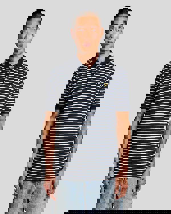 Lyle & Scott Pique Breton Mens Polo Shirt - W403 Dark Navy/White | CHO | Designer Mens Short Sleeve Polo Shirts