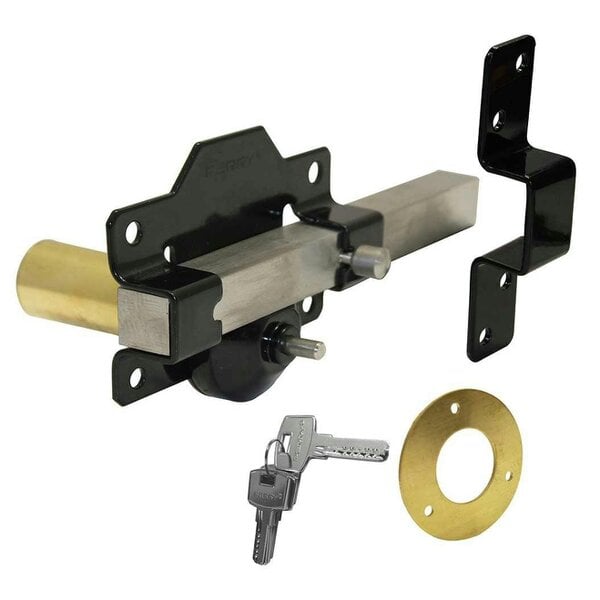 2 x Perry 1126A070BK 70mm No 1126 KA Single Locking Long Throw Locks with Elongated Keep and Stainless Steel Bar