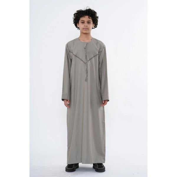 HM10 - Boy's Thobe Emirati Omani Zipped Jubba - Beige - Thobez - 4