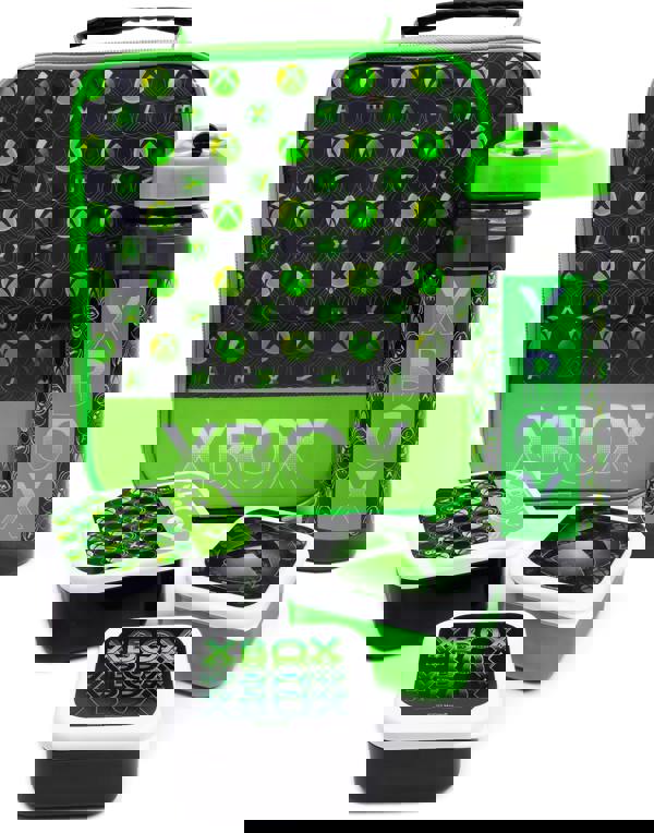 Xbox Boys Green Logo All-Over Print Lunch Bag Bottle and 3 Snack Pot