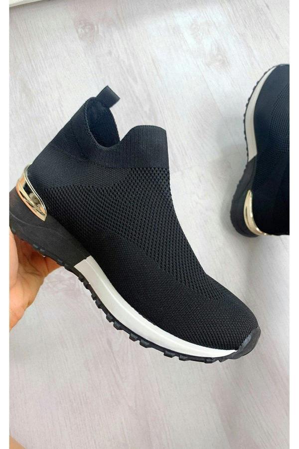 Jessi Slip On Sock Wedge Trainers - Black/White