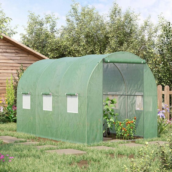 Outsunny 4 x 2M Polytunnel Walk-in Garden Greenhouse with Zip Door and Windows - 3 x 2M
