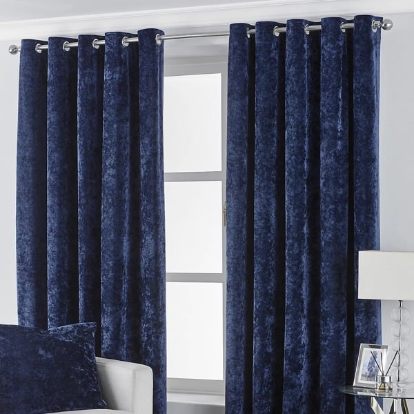 Paoletti Verona Crushed Velvet Eyelet Curtains Pair - Navy