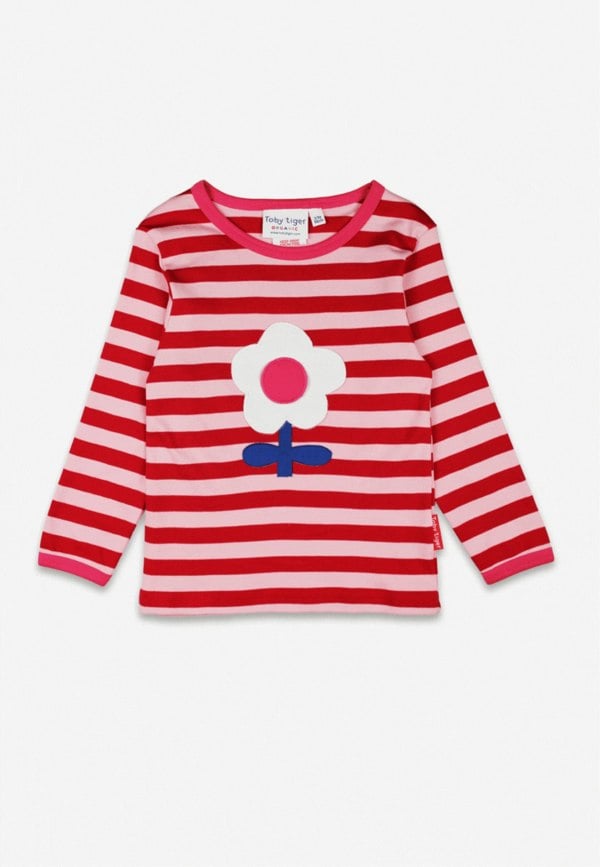 Toby Tiger Organic Pink Flower Applique Long-Sleeved T-Shirt