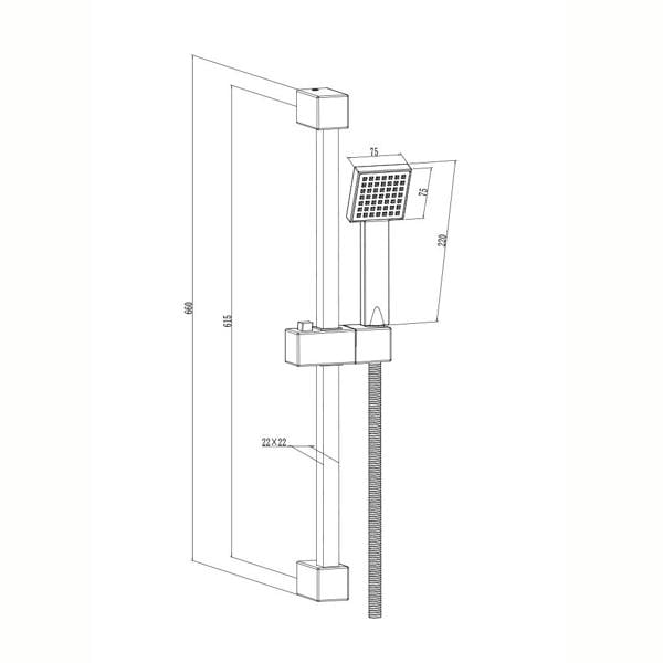 Flode Pitea Shower | SQ Thermo Bar Valve & SQ Slide Rail Kit | Chrome
