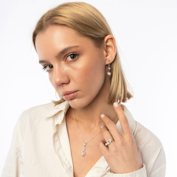 Spero London Sterling Silver Rhombus 3D Pearl Earrings
