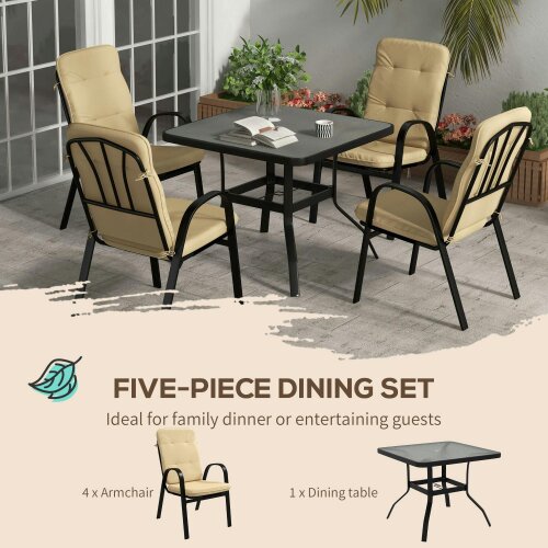Wyld Haus Sukeco Luve 4 Seater Cream Outdoor Square Garden Dining Set with Tempered Glass with Umbrella Hole