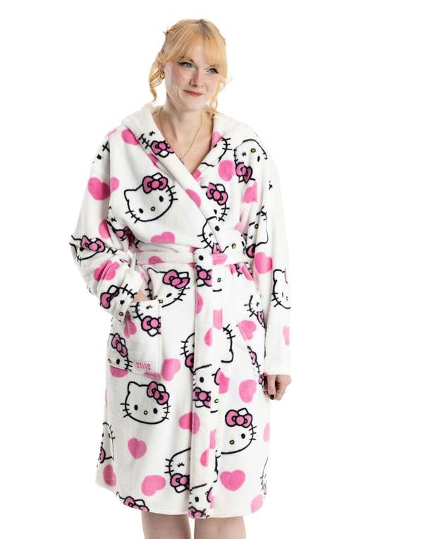 Hello Kitty Womens Multicoloured Character Hooded Bathrobe