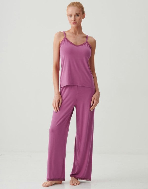 British Boxers Women's Bamboo Lace Camisole Pyjama Set – Rose Romantic