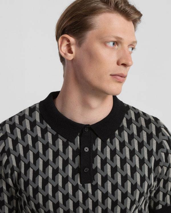 Steel & Jelly Geometric Jacquard Short Sleeve Polo Shirt