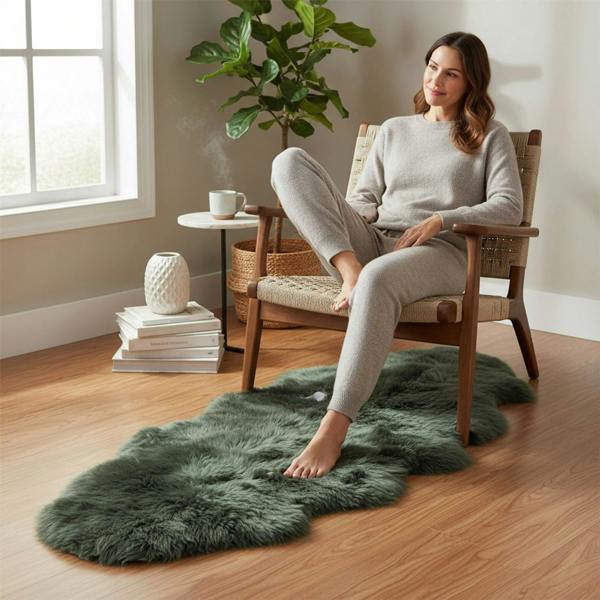 Infinity Leather Genuine Sheepskin Double Natural Fluffy Silky Soft Real Wool Rug