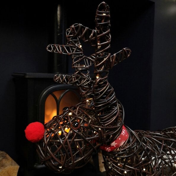 Samuel Alexander 65cm Battery Operated Rattan Woven Rudolph Reindeer with Warm White LEDs