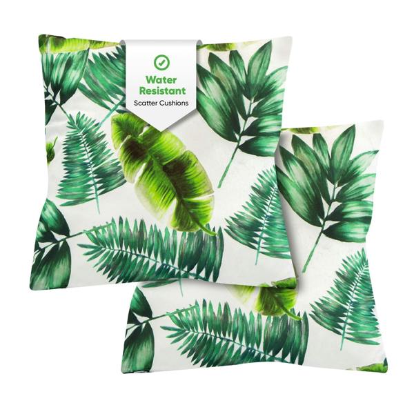 Gardenwize Pair of Outdoor Scatter Cushions – Botanical Green Design