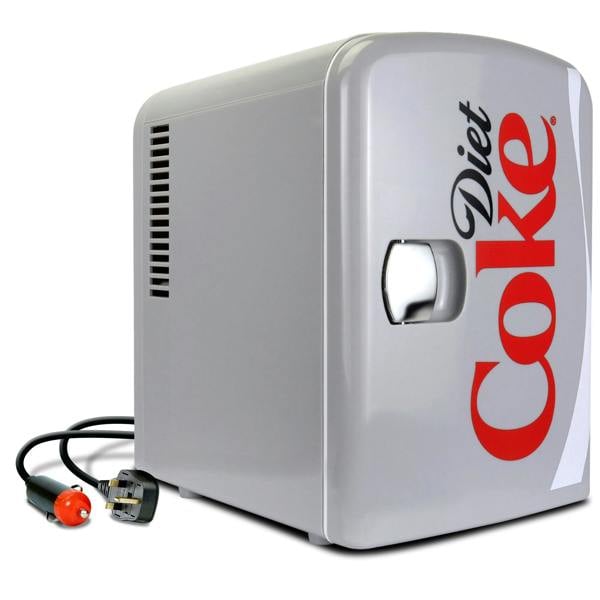 Coca-Cola Diet Coke 4L Mini Fridge Grey 6 Can Portable Cooler & Warmer for Desk, Bedroom or Car (12V)