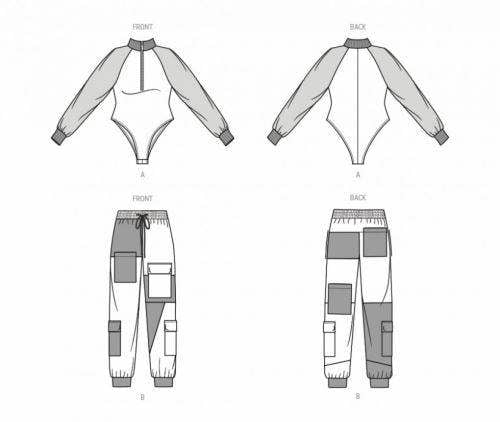 Know Me Sewing Pattern 2055, Bodysuits, Tops, Trousers for Women, K5 (8-10-12-14-16) - Intermediate