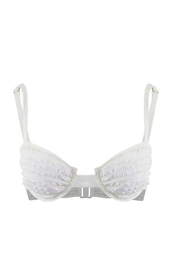 WOVCOR Plaid Textured Balconette Padded Bikini Top