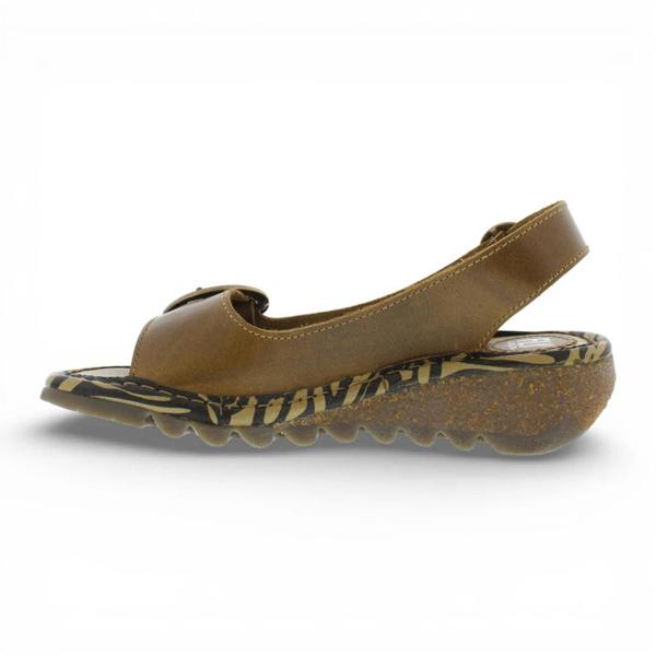 Fly London TRAM723FLY - Women’s Camel Brown Leather Wedge Sandals