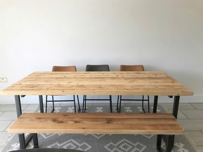 Light Driftwood Reclaimed Dining Table And Bench