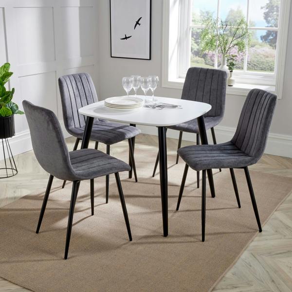 Core Products Aspen Dining Set - White Square Table & 4 Upholstered Straight Stitch Dining Chairs