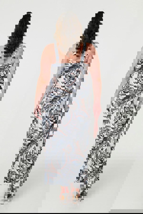 Navy | Abstract Print A-Line Maxi Dress