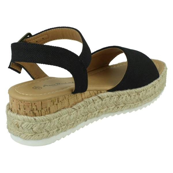 Anne Michelle Ladies Mid Platform Wedge Espadrille Mule Sandal with Buckle Ankle Strap F12091