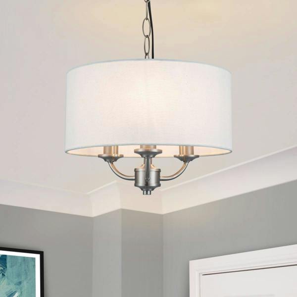 COSYLYTE Winston 3 Light Faux Linen Shade Pendant Light - Brushed Nickel