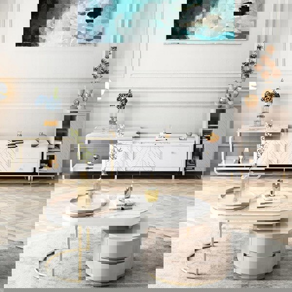 Detail view of Adelaide TV Stand, White with sideboard for hallway