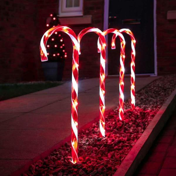 72cm Candy Cane Stake Lights Set of 4 in Red and White, Red White and Green or Multicolour image 1