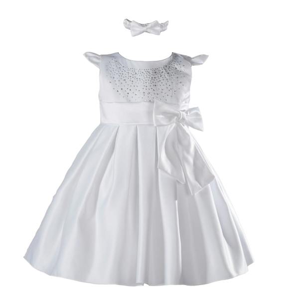 Cinda Satin Christening Party Dress with Headband