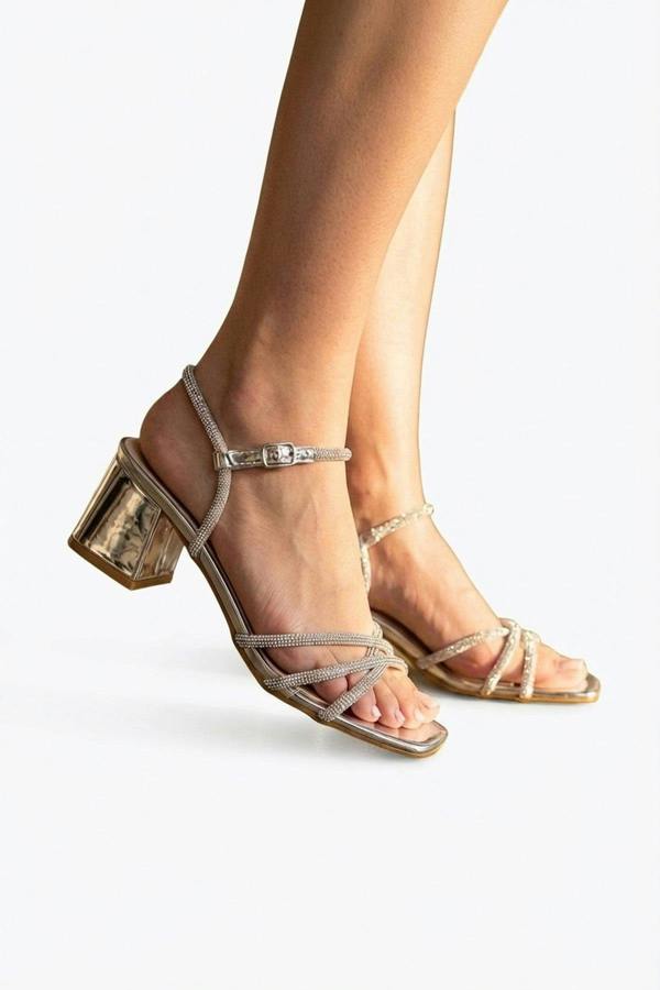 Willow Rhinestone Block Heel Sandals - Silver_wb