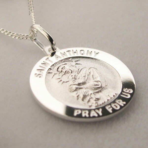 Christopher James of London Sterling Silver St Anthony Medal 3D With Optional Engraving and Chain