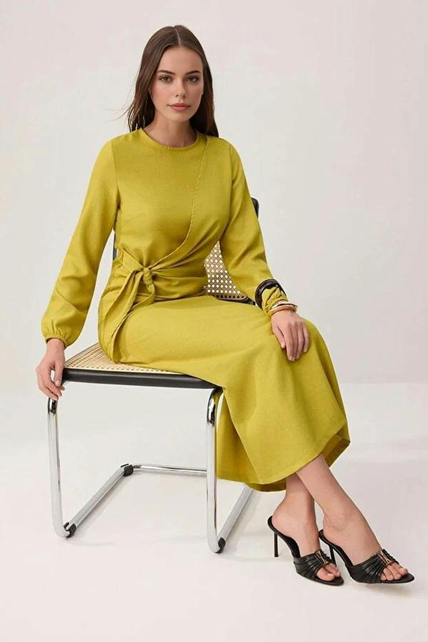 WOVCOR Tie Waist Long Sleeve Maxi Dress