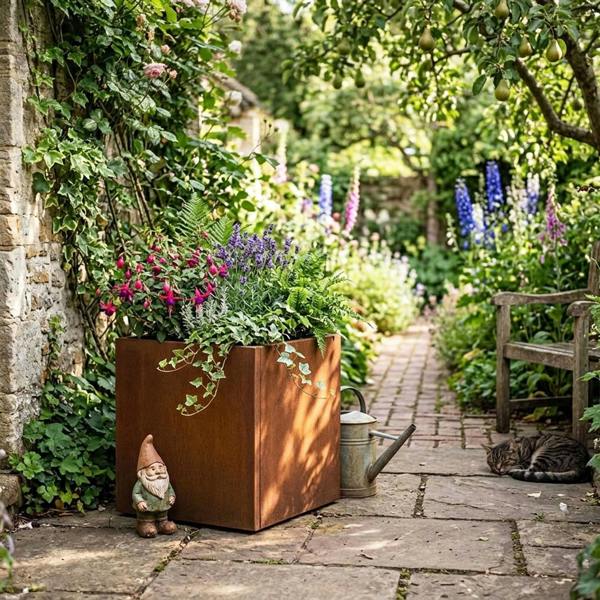 Nicoman Galvanised Steel Cube Metal Planter 50x50x50cm