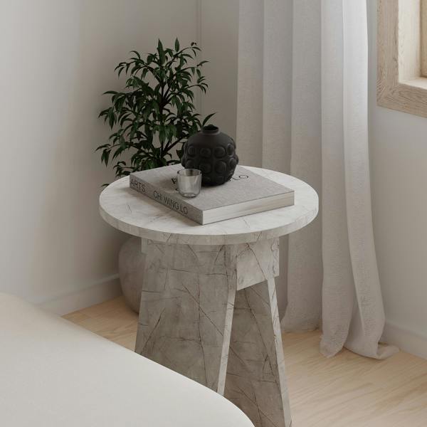 Decortie Modern Chen Side Table Round Shape Particle Board 2 Legs Coffee Table 42(W)x42(D)x50(H) cm