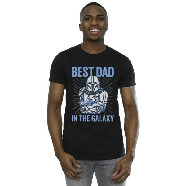 Star Wars Mens Mandalorian Best Dad Galaxy T-Shirt - Black