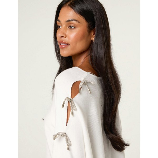 Blue Vanilla Diamante Bow Cut Out Sleeve Jumper