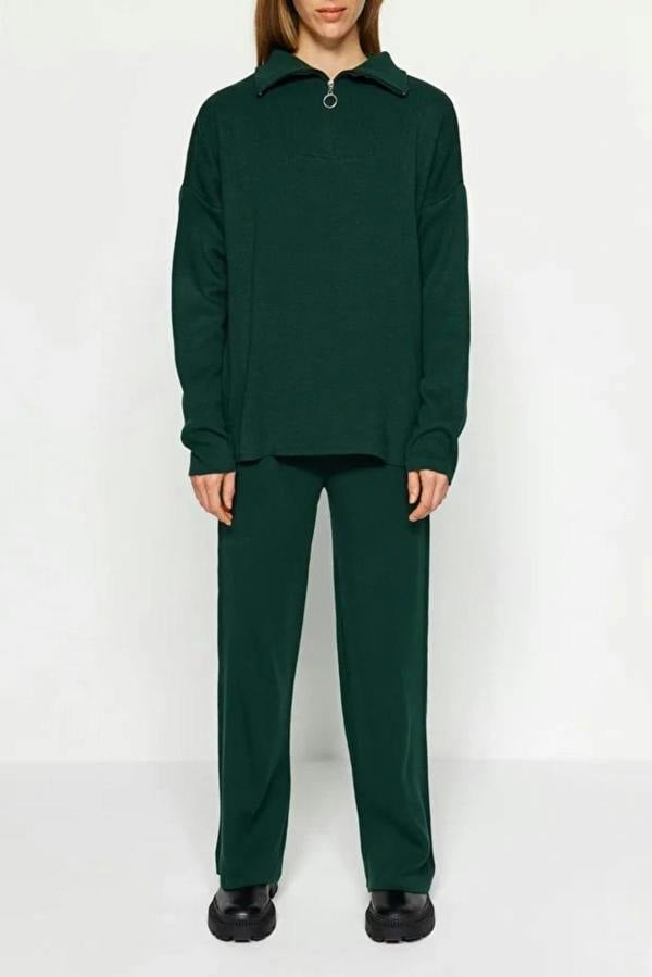 WOVCOR 2-Piece Loose Fit Zip-Up Knit Top & Pants Set