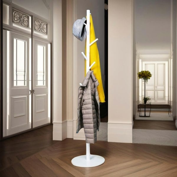 Rafaelo Mobilia Wooden Adjustable Coat Stand With 8 Hooks White