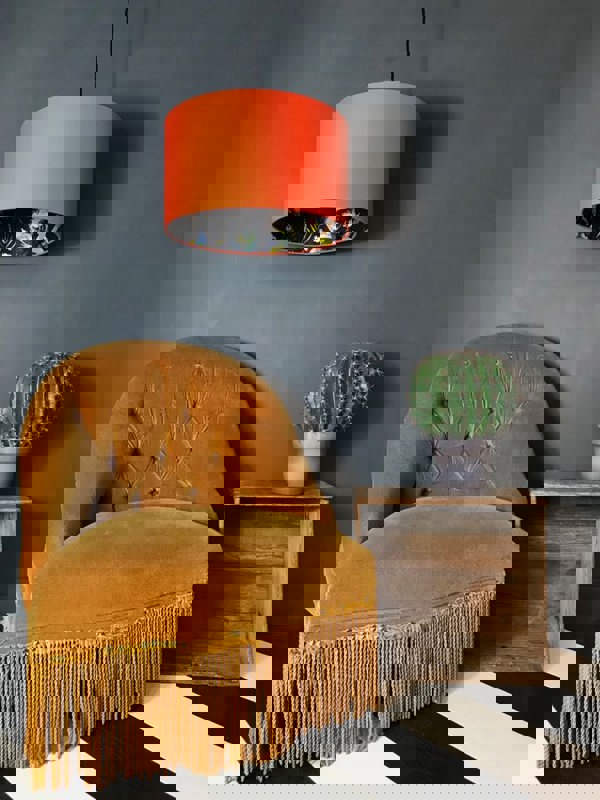 Midnight Blue Lemur Silhouette Lampshade in Tangerine Orange