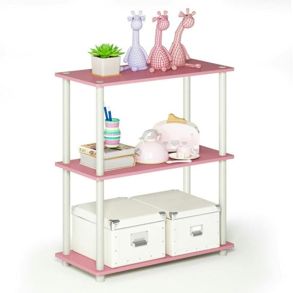 WALPLUS Compact Turn-N-Tube 3-Tier Compact Multipurpose Shelf Display Rack, Pink/White for Home Office