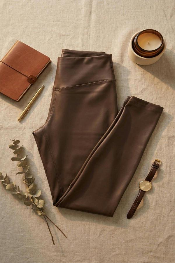Serina High Waisted Faux Leather Leggings - Brown